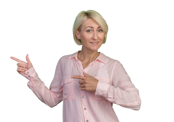 Happy customer pointing
